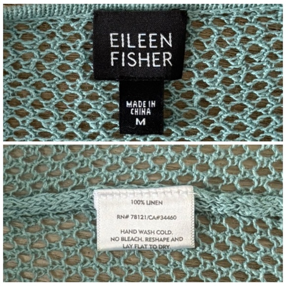EILEEN FISHER M S VTG Linen Delave Open Stitch Sweater • Aqua Turquoise Seafoam - Picture 6 of 10